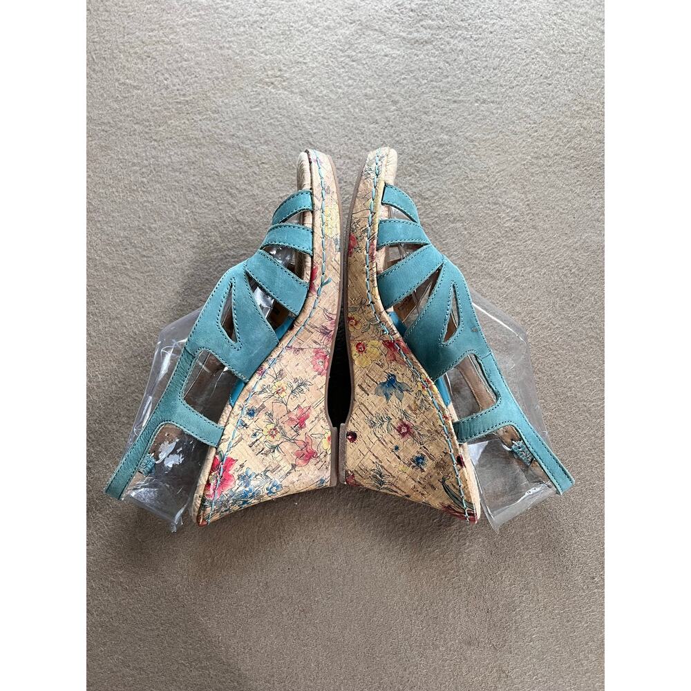BOC Born Concepts Teal Leather Strappy Cork Wedge Floral Sandals Size 9 - Picture 5 of 10